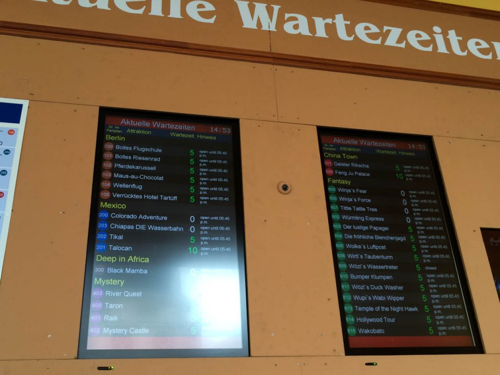 Wartezeiten Monitore im Phantasialand