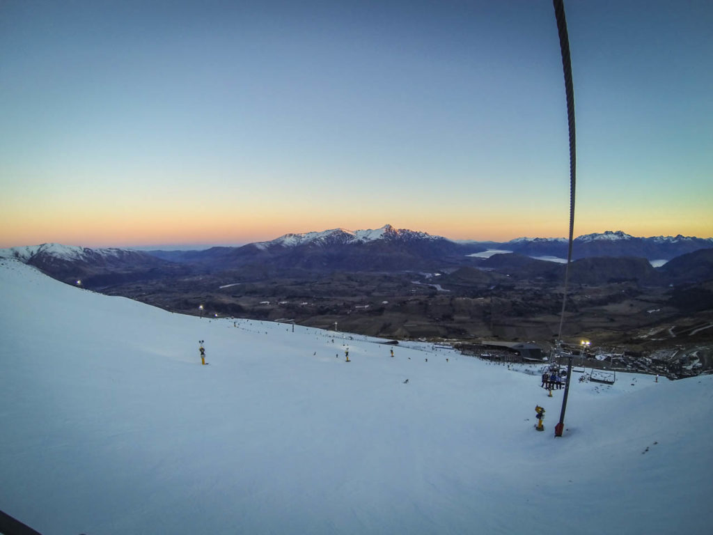 Sonnenuntergang im Skigebiet Coronet Peak, Queenstown